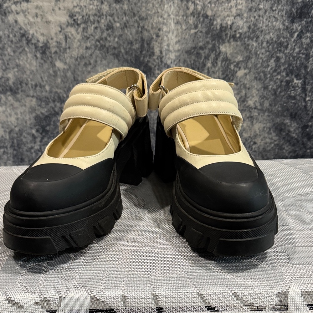 Ganni Cream black lug sole Mary Jane’s dark academia
